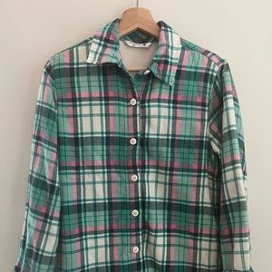Ryders by Lee shirt top pink green white plaid flannel long sleeve Size SMALL